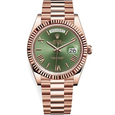 rose gold rolex oyster perpetual day date|rolex rose gold green dial.